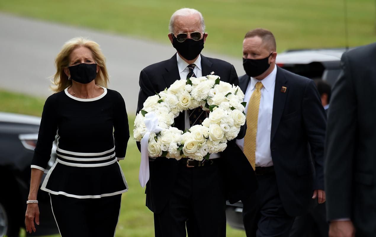 Wearing a mask Joe Biden left his home for the first time in more than two months